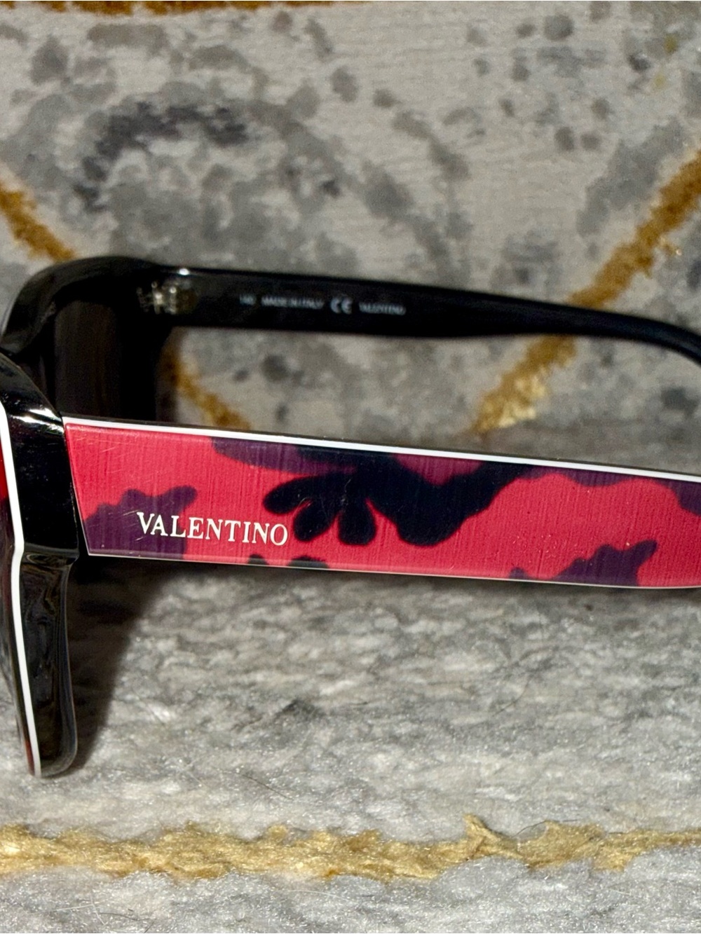 Valentino Sunglasses with Red and Black Patterned Temples